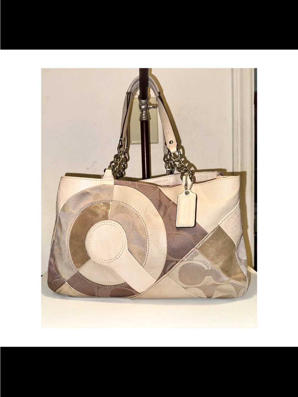 Coach Inlaid Patchwork Canvas and Leather Chain Tote (Style F20013